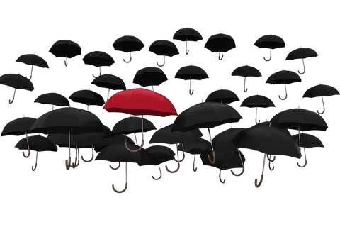 transparent red umbrella standing out against black umbrellas - Download Free Stock Videos Pikwizard.com