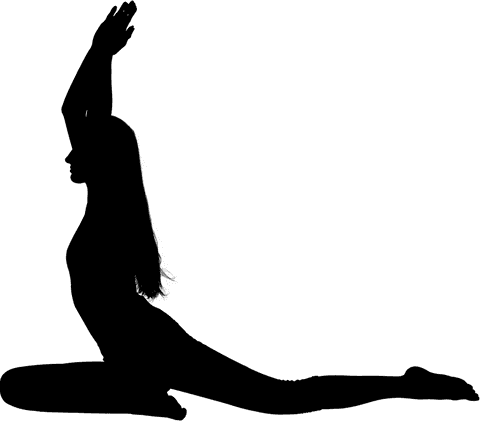 Transparent silhouette female stretching in smooth motion