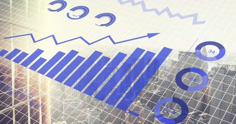 Futuristic Financial Data Overlay on Cityscape Background