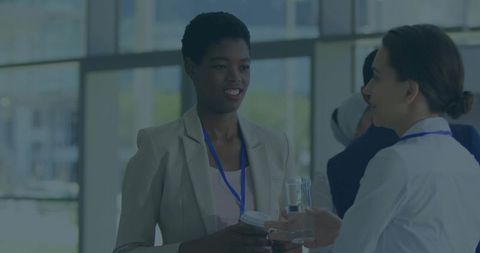 Professional women engaging in business networking event