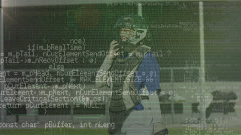 Female Baseball Player Amidst Data Visualization Concepts