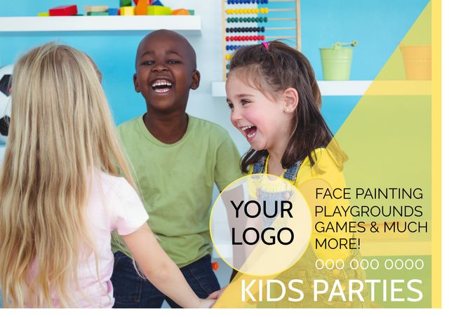 Kids engaging in joyful activities at a lively birthday party. Perfect for promoting party services specializing in children's events, face painting, and fun games.