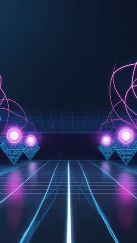 Vertical Neon Corridor Pulsing Grid with Glowing Triangular Cores - Futuristic Loop