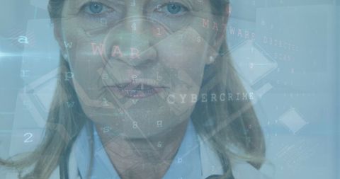 Caucasian Female Doctor with Cybersecurity Overlay