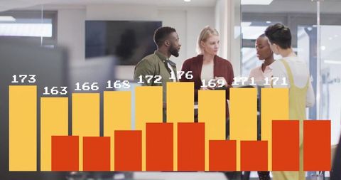 Colleagues Analyzing Live Data Trends in Modern Office with Digital Chart