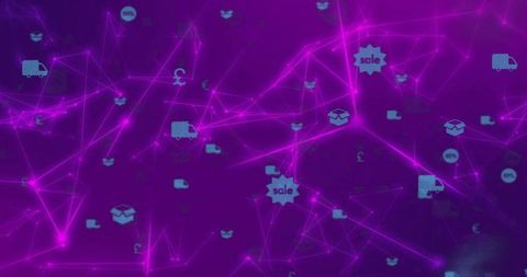 Dynamic purple network with e-commerce icons