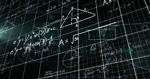 Complex mathematical equations overlay on dark background