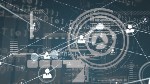 Futuristic Digital Network with Icons and Connections
