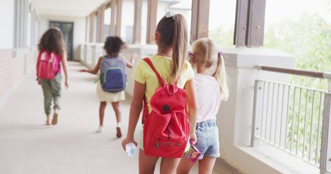 Diverse Group of Young Girls Walking in School Corridor - Download Free Stock Images Pikwizard.com