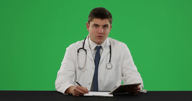 Medical Professional Sitting at Desk Taking Notes - Download Free Stock Images Pikwizard.com