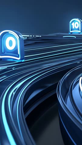Vertical Neon Network Sweeping Showing Numeric Marker Progression for Futuristic Tech Intro