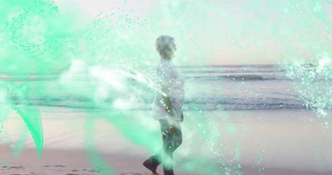 Tranquil Beach Meditation with Senior Woman at Serene Seashore