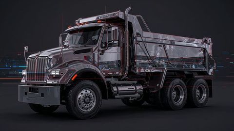 Futuristic heavy-duty dumper truck in modern industrial studio
