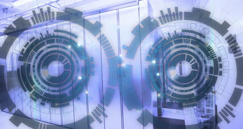 Abstract Digital Overlay on Modern Server Room