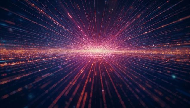 Radiant Light Beams Racing Through Digital Tunnel