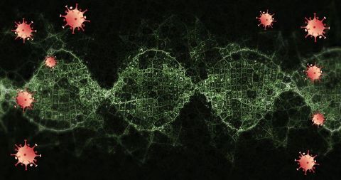 Glowing dna helix with viruses - futuristic medical design
