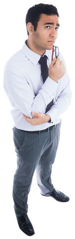 Thoughtful Young Businessman in Professional Attire, Transparent Background