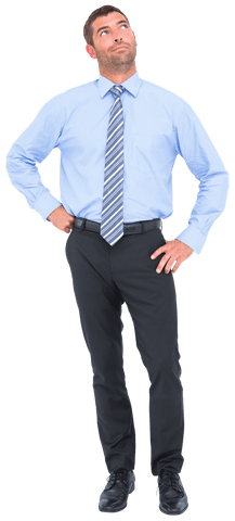 Thinking caucasian businessman looking up transparent background