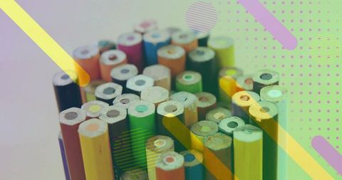 Clustered Colored Pencil Stubs Showing Exposed Cores with Vibrant Overlays and Halftone