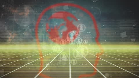 Futuristic Holographic Human Head with Global Connections