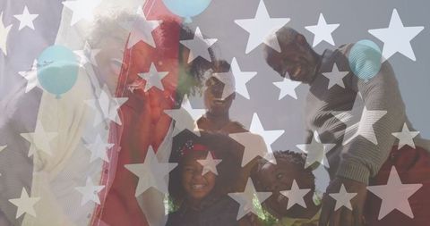 African American Family Celebrating Patriotic USA Theme