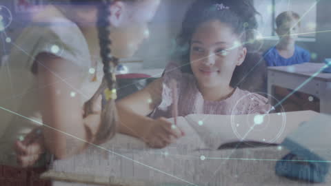 Diverse Children Interacting with Digital Connectivity Overlay