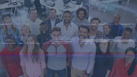 Diverse Business Team with Digital Interference Overlay