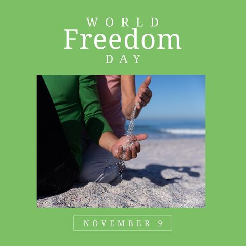 celebrating world freedom day with hands holding sand at beach - Download Free Stock Templates Pikwizard.com
