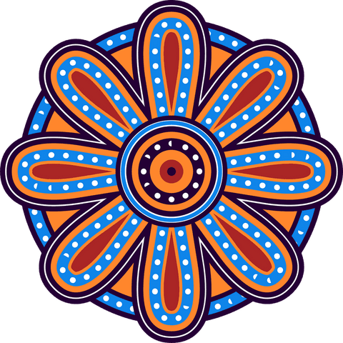 Vibrant mandala with teardrop petals on transparent background