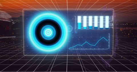 Futuristic Scope Display Over Cityscape with Data Visualization - Download Free Stock Images Pikwizard.com