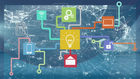 Animated Network of Media Icons with Data Interface Concept