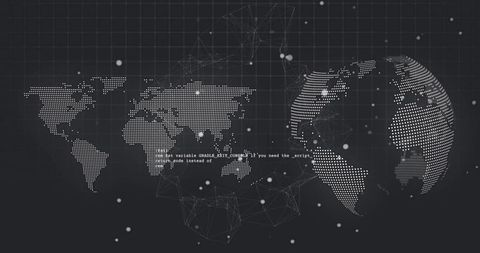 Connecting Global Digital Network with Dotted World Map and 3D Data Globe in Grayscale