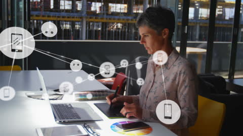 Businesswoman Innovating With Tech and Networking Concepts