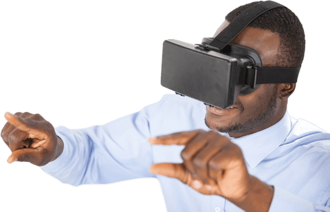 interactive experience of smiling man using transparent vr headset - Download Free Stock Videos Pikwizard.com