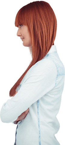 Transparent Side View Hipster Woman with Red Hair Smiling
