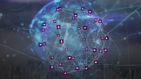 Digital Globe Hologram with Network and Data Icons Connect