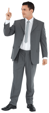 Confident Caucasian Businessman Pointing Up Transparent Background
