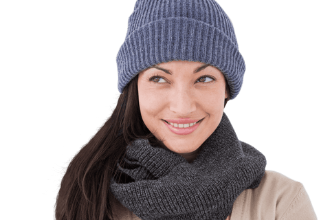 Attractive woman smiling in winter wear with transparent background