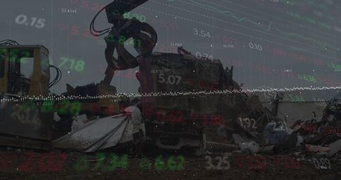 Stock Market Data Overlaid on Industrial Recycling Scene