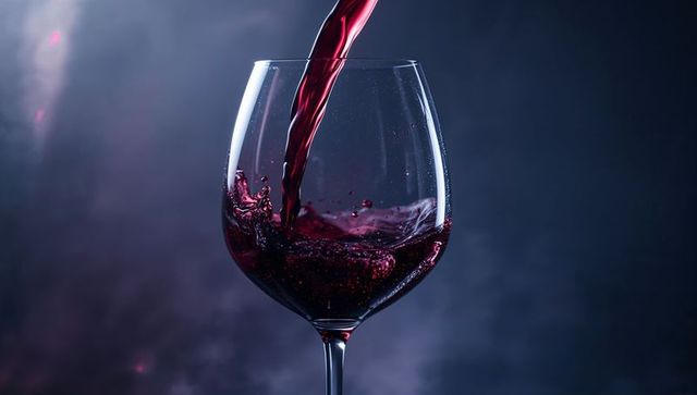 Pouring Red Wine into Stemmed Glass on Elegant Background