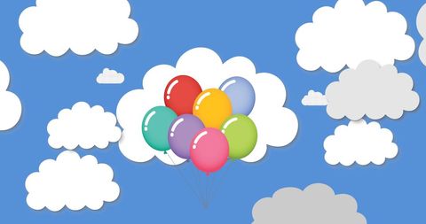 Colorful Balloons Floating Among White Clouds in Blue Sky - Download Free Stock Images Pikwizard.com