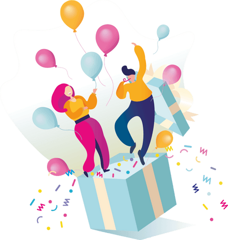 Transparent Dancing Couple Emerging From Gift Box with Balloons - Download Free Stock Videos Pikwizard.com