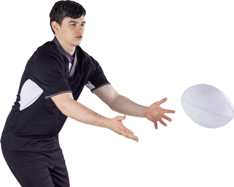 Transparent rugby player throwing ball in action