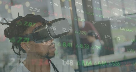 Executive Using VR Headset Analyzing Stock Market Trends in Office