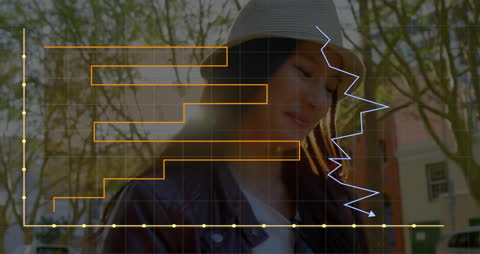 Asian Woman and Digital Statistical Overlays