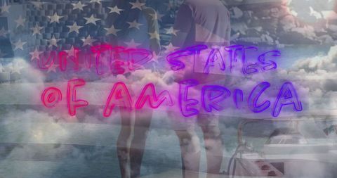 Couple Celebrating Independence by Boat with American Flag Motif