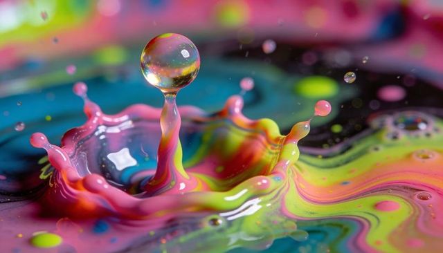 Capturing vibrant paint droplet crown splash in macro with glossy spherical reflection