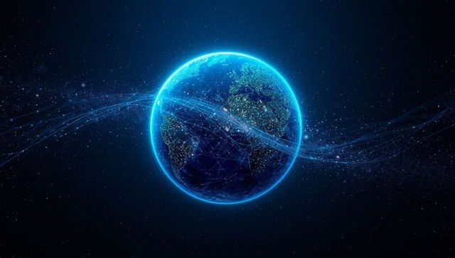 Futuristic Glowing Earth with Network Lines in Space