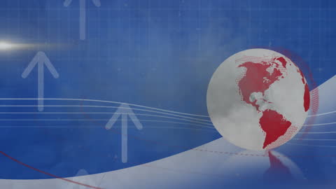 Digital Animation of Globe with Rising Arrows on Blue Background