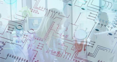 Business Team Brainstorming Circuit Design in Modern Office